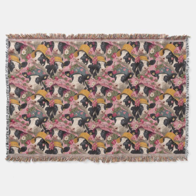 Cobertor Young Cows Wearing Spring Hats In Strawberry Field (Frente)