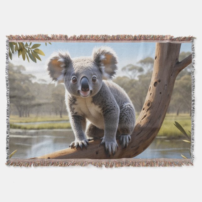 Cobertor Young Koala por um lago (Frente)