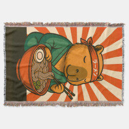 Cobertor Zen Capybara Eating Ramen with Radiating Stripes