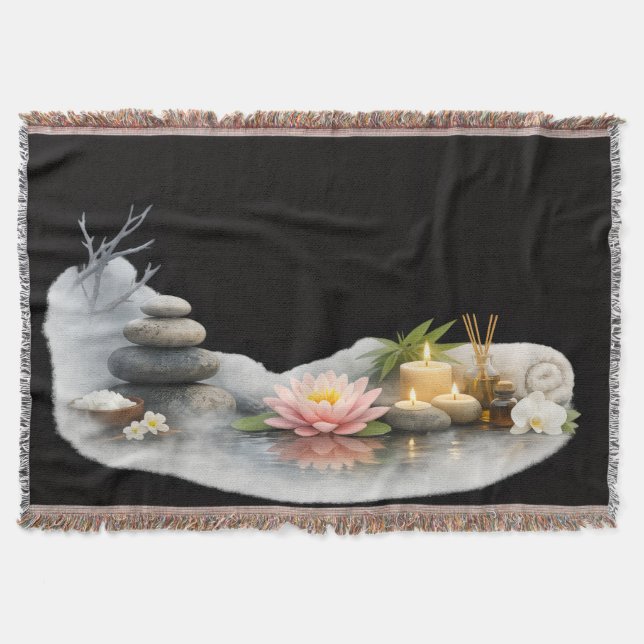 Cobertor Zen Serenity Spa – Lótus, Pedras & Vela  (Frente)