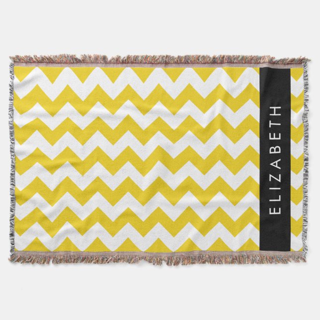 Cobertor Zigzag Amarelo, Chevron Amarelo, Seu Nome (Frente)