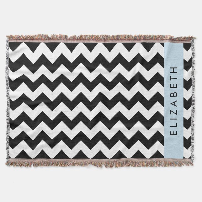Cobertor Zigzag preto-e-branco, padrão Chevron, seu nome (Frente)