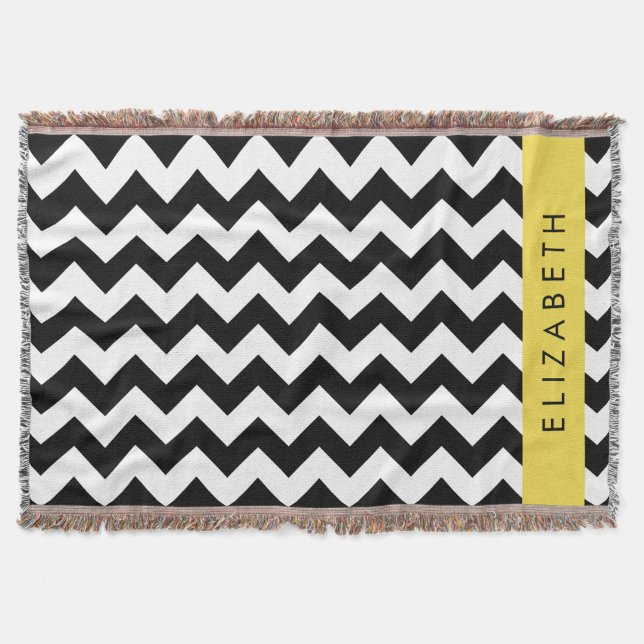 Cobertor Zigzag preto-e-branco, padrão Chevron, seu nome (Frente)