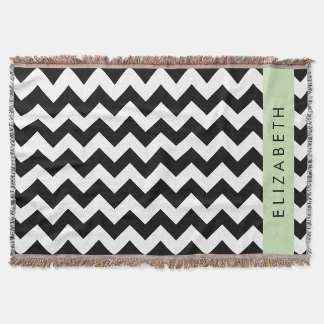 Cobertor Zigzag preto-e-branco, padrão Chevron, seu nome (Frente)