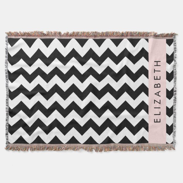 Cobertor Zigzag preto-e-branco, padrão Chevron, seu nome (Frente)