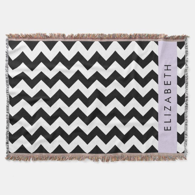 Cobertor Zigzag preto-e-branco, padrão Chevron, seu nome (Frente)