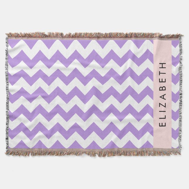 Cobertor Zigzag Roxo, Chevron Roxo, Seu Nome (Frente)