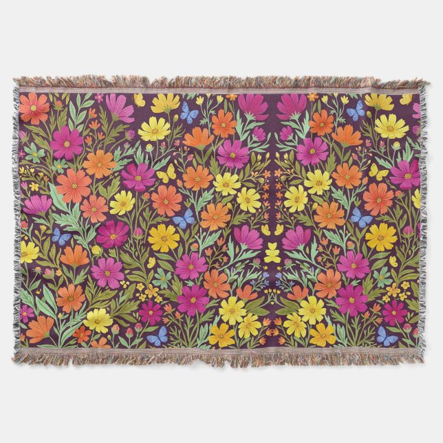 Cobertores Borboletas Florais Boho Abstratas (Frente)