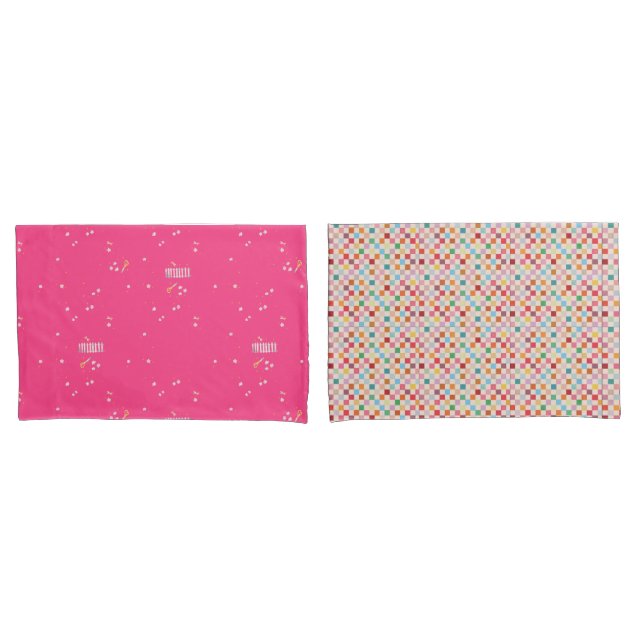 Cobertores de Almofada Xadrez e Rosa Quente (Frente - conjunto)