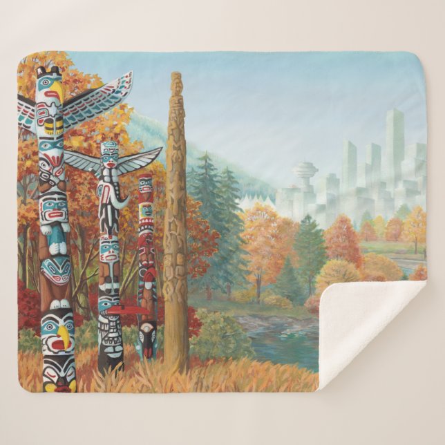 Cobertores de Arte Totem Sherpa de Vancouver (Frente (Horizontal))