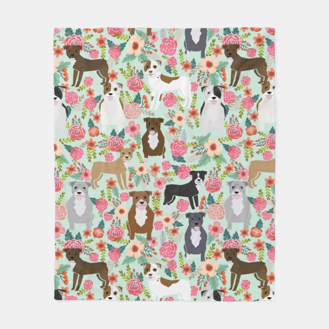 Cobertura Floral Pitbull - cobertor de cães, pitbu (Frente)