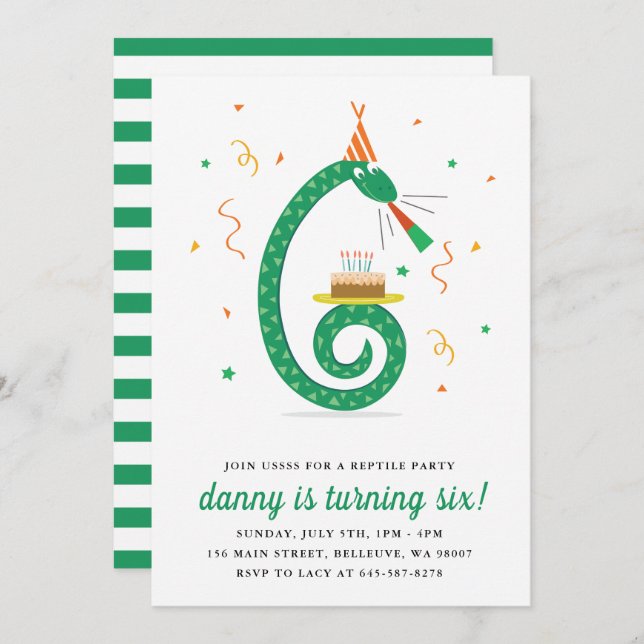Cobra e Convite de aniversário de bolo_Vanilla (Frente/Verso)