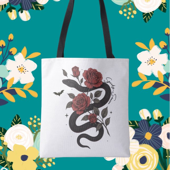 Cobra e Rosa Tote Bag - Design Floral Gótico (Criador carregado)