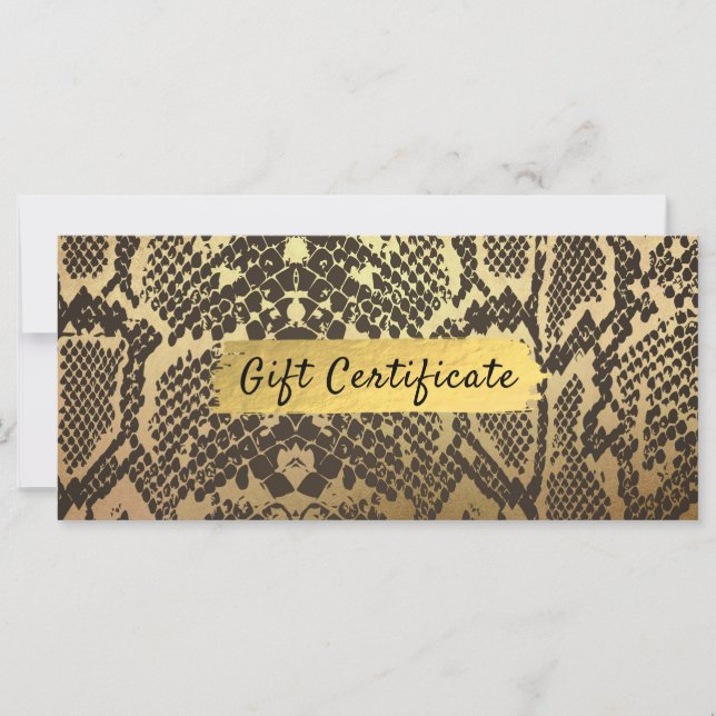 Cobra Skin Animal Print Gold Foil Gift Certificate (Frente)