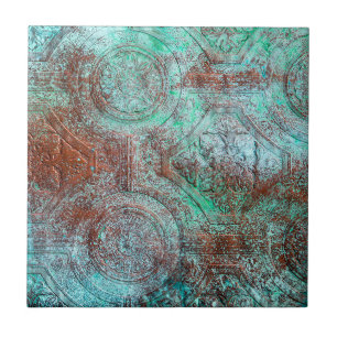 Cobre Com Patina Rústica E Turquesa