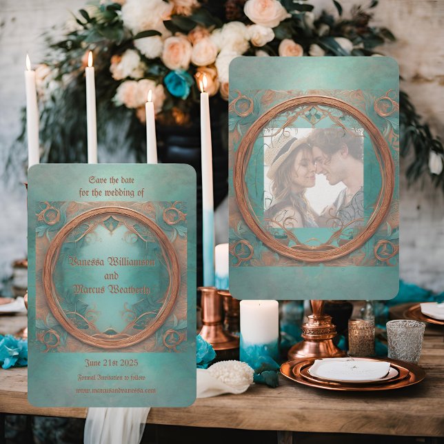 Cobre Elegante e Turquesa Guardam a Data (Criador carregado)