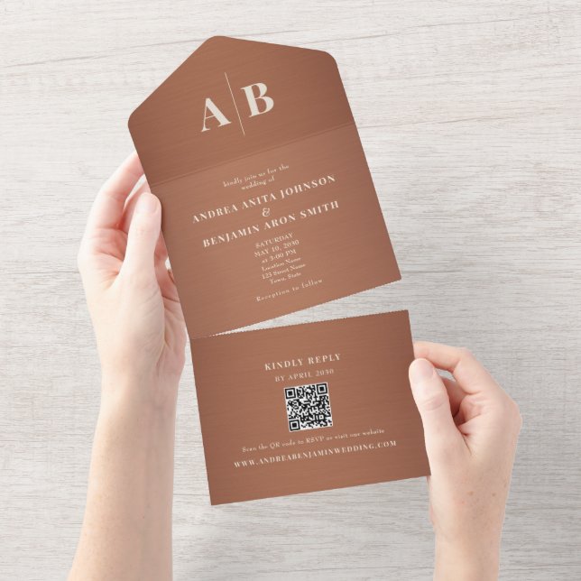 Cobre Marrom QR Casamento (Aba destacável)