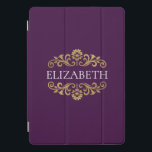Cobrir Elegante Monograma Dourado Chic iPad Pro ro<br><div class="desc">Um caso elegante de púrpura e dourado. Excelente de volta à escola. Adicione seu nome entre o floral dourado floral na frente. Projetado para você pelo Blackberry Boulevard.</div>