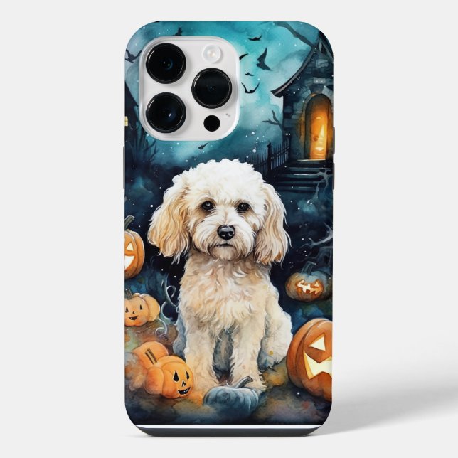 Cockapoo de Halloween com Abóboras Assustadoras (Verso)
