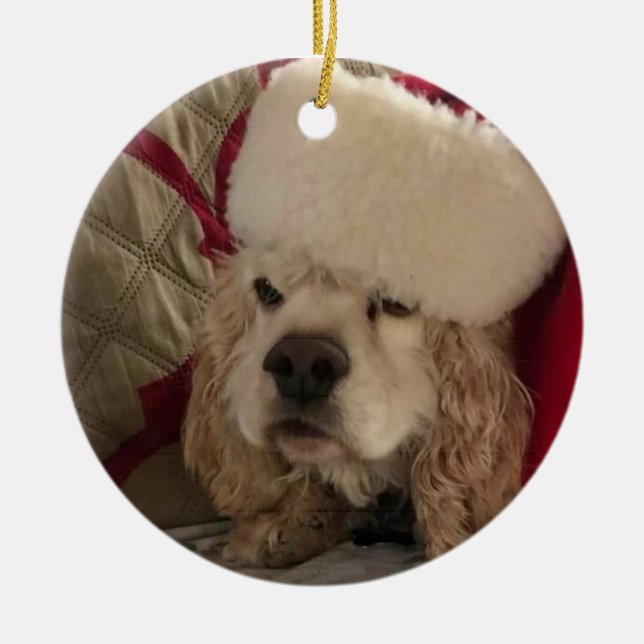 "COCKER AMOR NO NATAL" ORNAMENTO CERÂMICO (Frente)