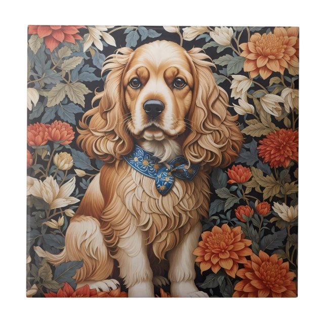 Cocker Spaniel William Morris Inspirou Floral (Frente)