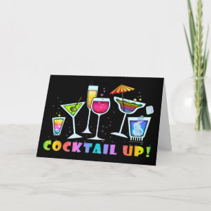 COCKTAIL UP GLASSES GREETING OU NOTE CARTÃO