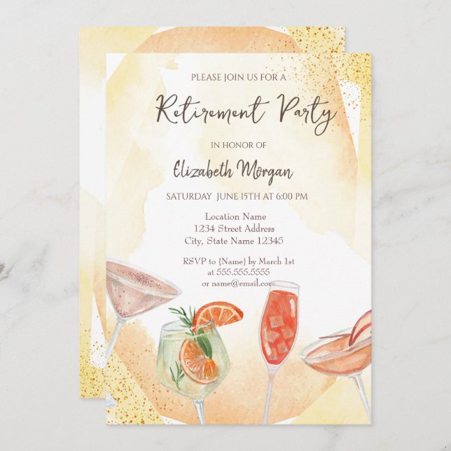 Cocktails de Aquarela Convite para Reforma Amarelo (Frente/Verso)