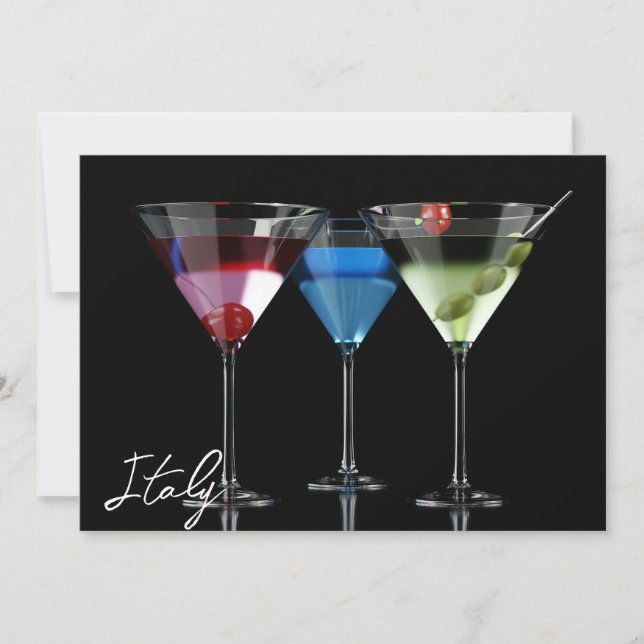 Cocktails diferentes em copos de martini em preto (Frente)
