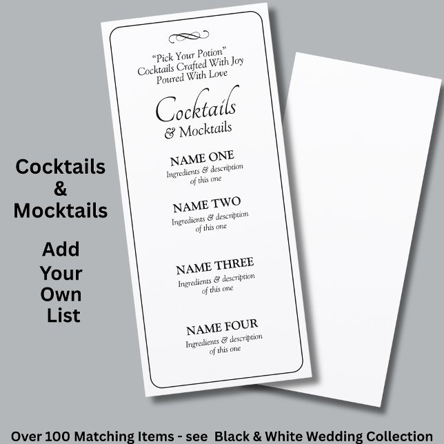 Cocktails Drinks Menu Card - Black White Infinity  (Criador carregado)