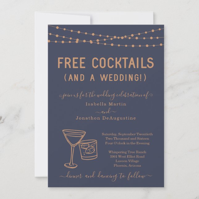Cocktails gratuitos e um convite para casamento (Frente)