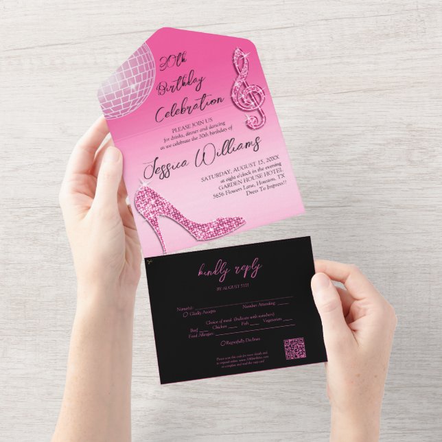 Cód. QR de aniversário de 30 anos preto e rosa (Tearaway)