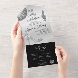 Cód. QR do aniversário de 30 anos preto e prata