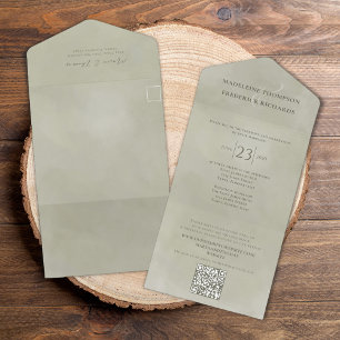 Cód. QR Elegante Online RSVP Sage Watercolor Verde