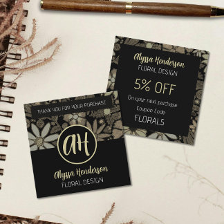Código de Cupom Floral Elegante Bege e Preto