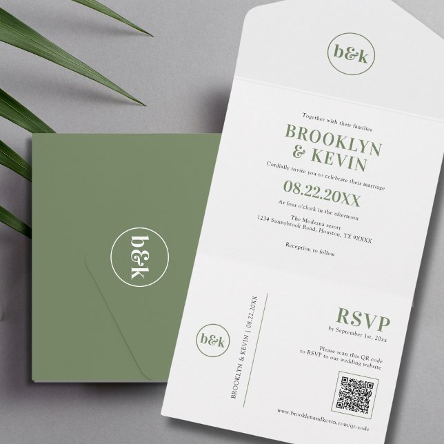 Código de QR Verde Oleícola de Orçamento Minimizad (Minimalist Budget Olive Green QR Code  PHOTO All In One Invitation)