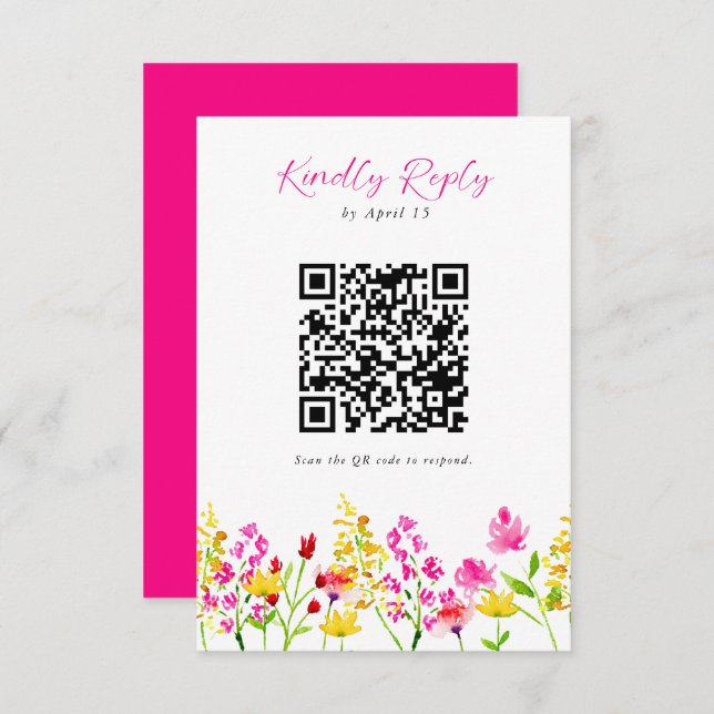 Código Floral de Código QR RSVP de Casamento de Fl (Frente/Verso)