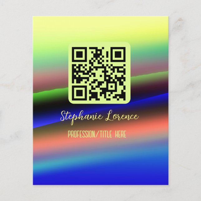 Código Q R azul amarelo adicionar nome profissão t (Frente)