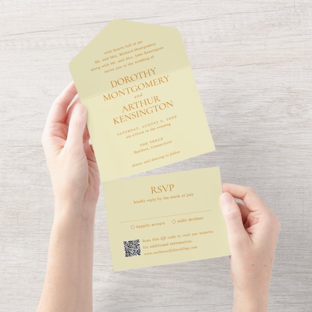 Código QR Amarelo Manteiga Moderno Casamento Elega (Aba destacável)