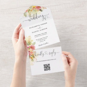 Código QR Aquarela Floral Corações Casamento Rascu