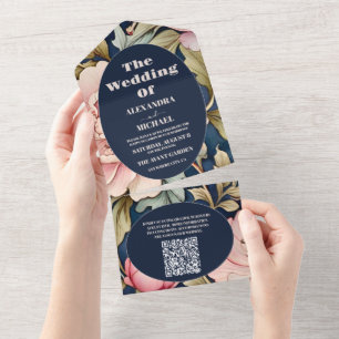 Código QR Aquarela Peônia Rosa Casamento Art Nouve