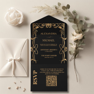 Código QR Art Nouveau Casamento Elegante