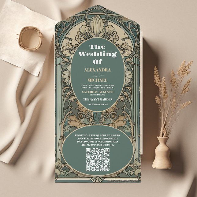 Código QR Arte Floral Art Nouveau Casamento (Criador carregado)