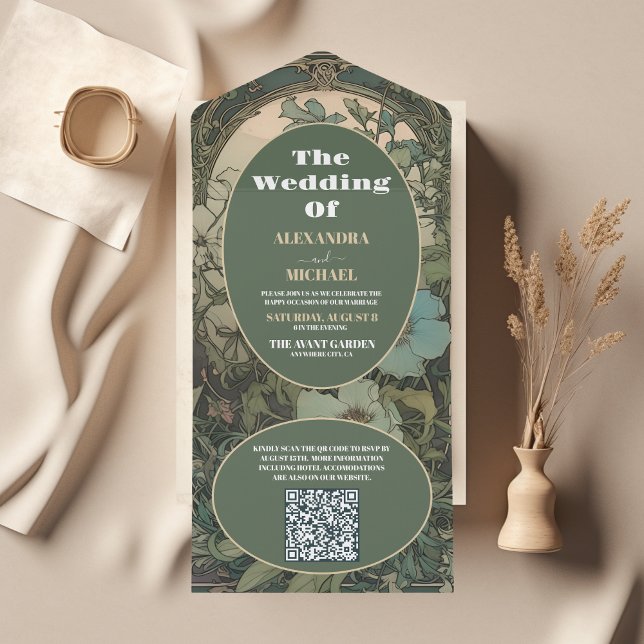 Código QR Arte Floral Art Nouveau Casamento (Criador carregado)