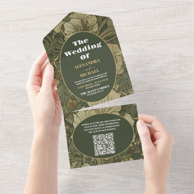 Código QR Arte Novo Floral Vintage Casamento (Aba destacável)