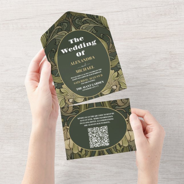 Código QR Arte Novo Floral Vintage Casamento (Aba destacável)