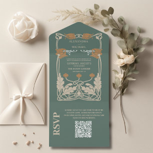 Código QR Arte Verde Nouveau Casamento