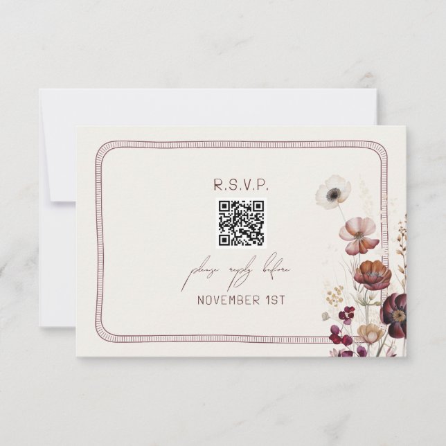 Código QR Autumn Anemone Floral Wedding RSVP (Frente)