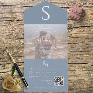 Código QR Azul Dusty Foto Moderna Monograma