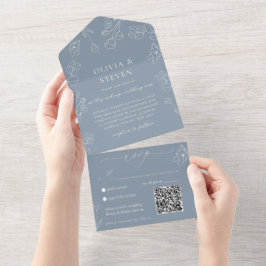 Código QR Azul Dusty Tudo em Um Convite
