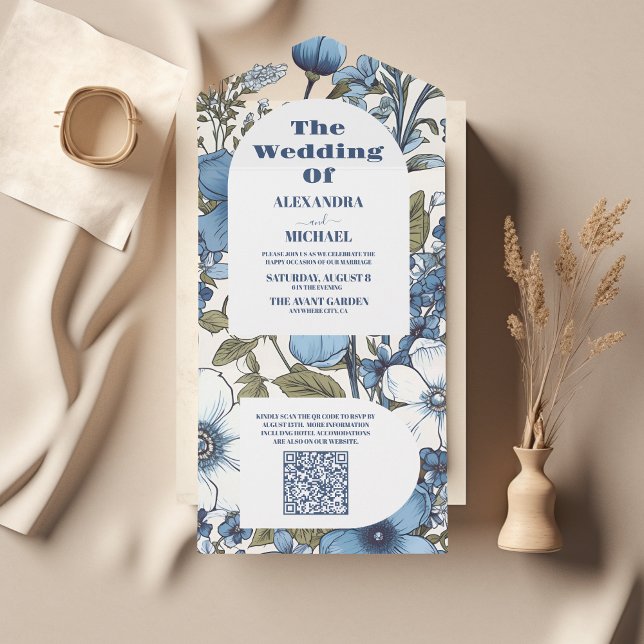 Código QR Blue Periwinkle Wildflower Casamento (Criador carregado)
